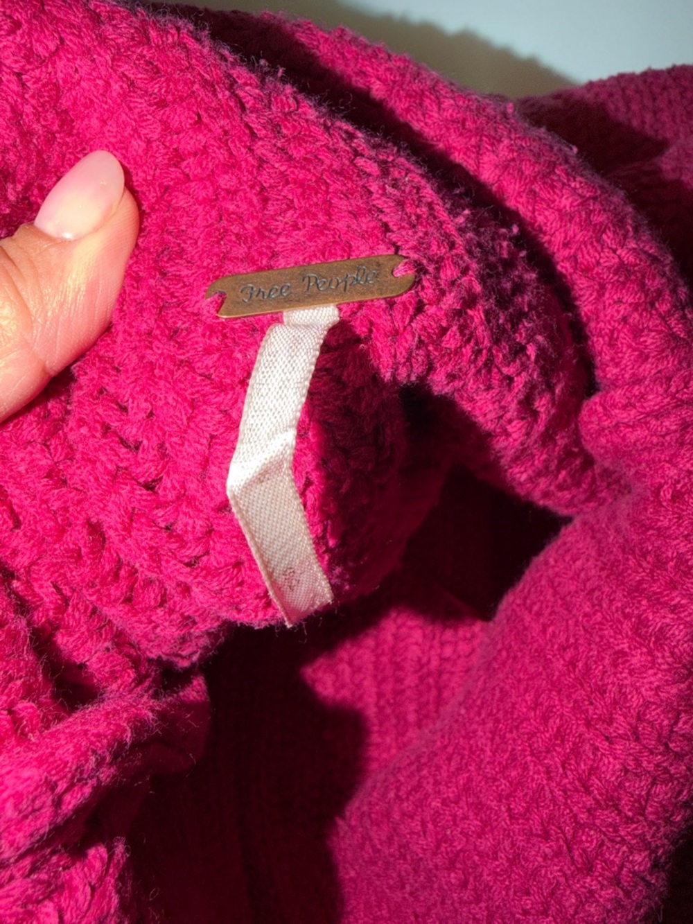Free People Oversized Deep Pink Ribbed Turtleneck Sweater - Picture 3 of 3